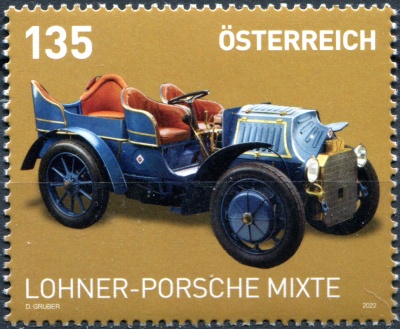Австрия. 2022. Машины. Lohner-Porsche Mixte (Почтовая марка. MNH OG)