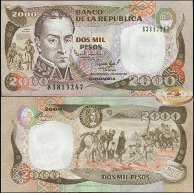 Колумбия. Банкнота 2000 песо. 01.07.1993(1994). Unc. Бумага. Кат.# P.439a