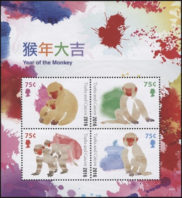 Теркс и Кайкос. 2015. Год Обезьяны (М.Лист. MNH OG)