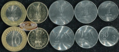 Индия. Набор №3 (5 монет. 1 биметалл) 2009