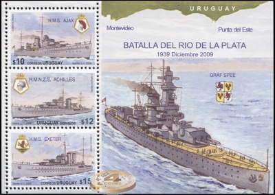 Уругвай. 2009. 70 лет морской битве у Ла-Платы (Блок. MNH OG)