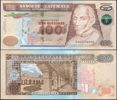 Гватемала. Банкнота 100 кетцалей. 09.09.2011. Unc. Бумага. Кат# P.126b