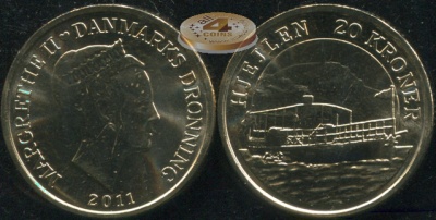 Дания. Монета 20 крон. 2011 (KM#941. Unc) Пароход "Hjejlen"