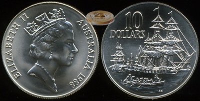 Австралия. 10 долларов. 1988 (Unc. Серебро)