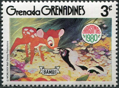 Гренада Гренадины. 1980. Бэмби встречает скунса (Почтовая марка. MNH OG)