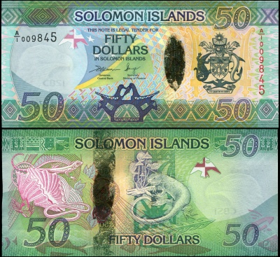 Соломоновы о-ва. Банкнота 50 долларов. ND(2013). Unc. Hybrid. Кат.# P.35a