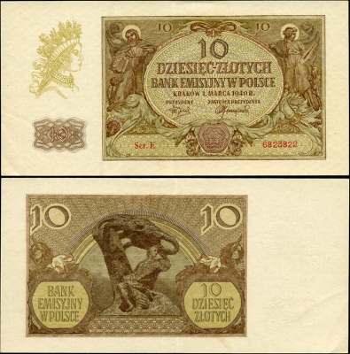 Польша (германская оккупация). 10 злотых (aUnc) 1940