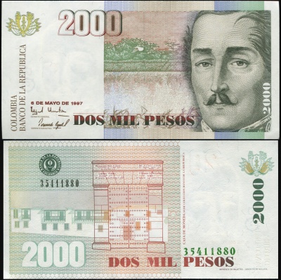 Колумбия Банкнота 2000 песо 06.05.1997 Unc Бумага Кат# P.445b
