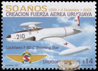 Уругвай. 2003. 50 лет Военно-Воздушным Силам Уругвая (Почтовая марка. MNH OG)