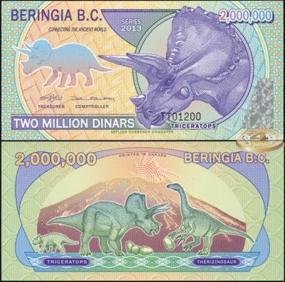 Берингия. Банкнота 2000000 динаров. 2013. Unc. Пластик. Кат# P.NL