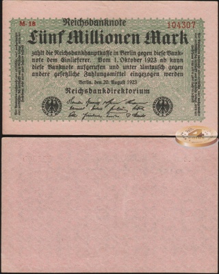 Германия (Веймарская респ.). 5000000 марок (Unc) 1923