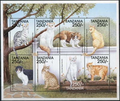Танзания. 1999. Породы кошек со всего мира (Малый лист. MNH OG)