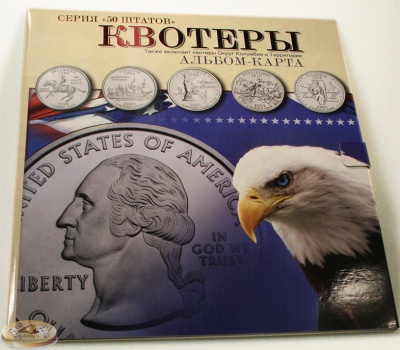 Альбом-Карта для монет 25 центов США "50 штатов и территории" (All for Coins / Whitman)