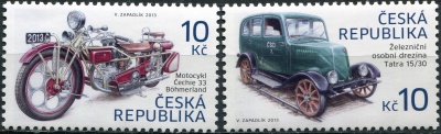 Чехия. 2013. Рельсовый автомобиль «Tatra 15/30». Мотоцикл «Čechie 33 - Böhmerland» (Серия. MNH OG)