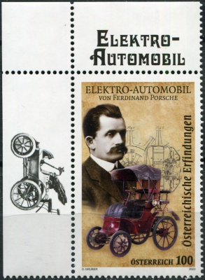 Австрия. 2023. Электромобиль Фердинанда Порше (II) (Почтовая марка. MNH OG)