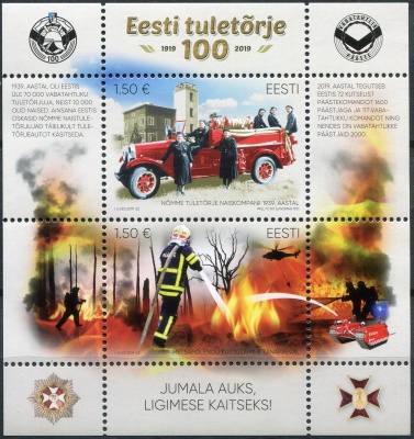 Эстония. 2019. Столетие эстонского Союза пожарников (Почтовый блок. MNH OG)