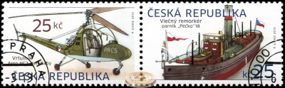 Чехия. 2013. Паровой буксир «Péčko» и вертолет Aero HC2 - «Heli Baby» (Сцепка. CTO Гашеная)