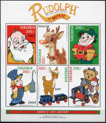 Танзания. 1998. Мультфильм "Красноносый оленёнок Рудольф" (II) (Малый лист. MNH OG)