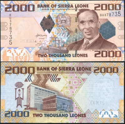 Сьерра-Леоне Банкнота 2000 леоне 27.04.2010 Unc Бумага Кат# P.31a