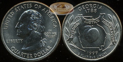 США. Монета 25 центов [Квотер]. 1999.D (KM#296. Unc) Джорджия
