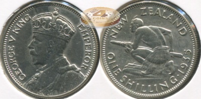 Новая Зеландия. 1 шиллинг. 1935 (XF/aUnc. Серебро)
