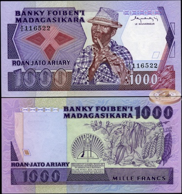 Мадагаскар. 1000 франков (Unc) 1983