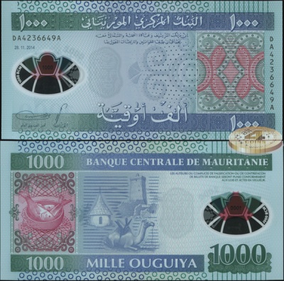 Мавритания. 1000 угий (Unc. Пластик) 2014