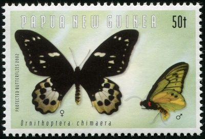 Папуа Новая Гвинея. 2002. Орнитоптера химера (Почтовая марка. MNH OG)