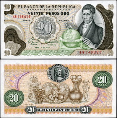 Колумбия. 20 песо оро (Unc) 1979