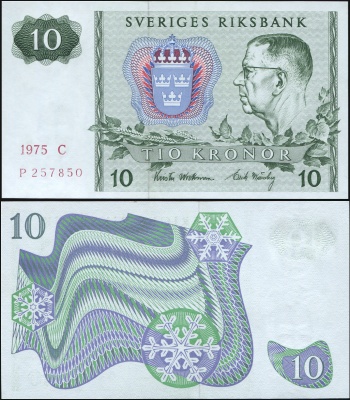 Швеция Банкнота 10 крон 1975 Unc Бумага Кат# P.52c