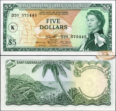 Восточные Карибы (Сент-Киттс). 5 долларов (Unc) 1965