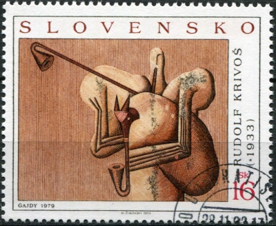 Словакия. 2003. Рудольф Кривос: Волынки (Почтовая марка. CTO Гашеная)
