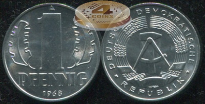 Германия [ГДР]. 1 пфенниг. 1968.A (Unc)