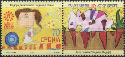 Сербия. 2018. Детские рисунки. Радость Европы (I) (Сцепка. MNH OG)