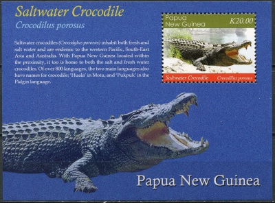 Папуа Новая Гвинея. 2020. Гребнистый крокодил (Crocodylus porosus) (Почтовый блок. MNH OG)