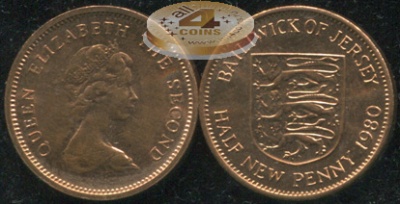 Джерси. Монета 1/2 нового пенни. 1980 (KM#29. Unc)