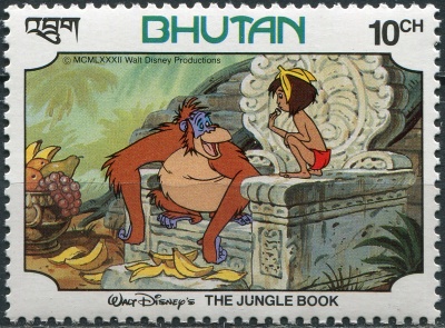 Бутан. 1982. Маугли и король Луи (Почтовая марка. MNH OG)