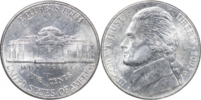 США. Монета 5 центов [Никель]. 2003.D (KM#A192. Unc) Jefferson Nickel