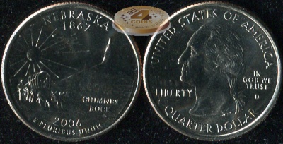 США. Монета 25 центов [Квотер]. 2006.D (KM#383. Unc) Небраска