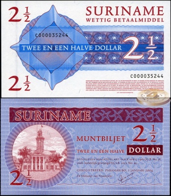 Суринам. Банкнота 2 1/2 доллара. 01.01.2004. Unc. Бумага. Кат.# P.156a