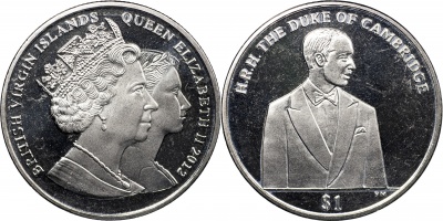 Британские Виргинские о-ва. Монета 1 доллар. 2012 (KM#NL. Unc) Принц Уильям