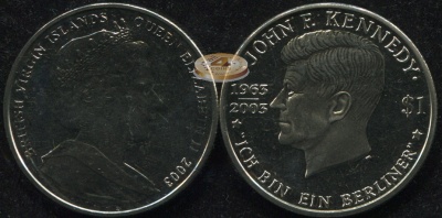 Британские Виргинские о-ва. Монета 1 доллар. 2003 (KM#225. Unc) 40 лет со дня убийства Джона Кеннеди
