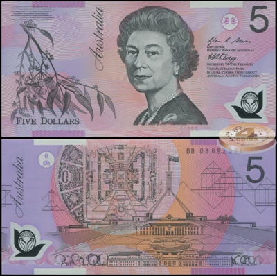 Австралия. 5 долларов (Unc. Пластик) 2008