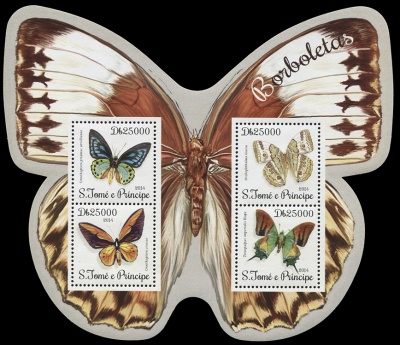 Сан-Томе и Принсипи. 2014. Бабочки (М.Лист. MNH OG)