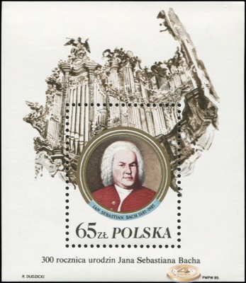Польша. 1985. 300 лет со дня рождения Иоганна Себастьяна Баха (Блок. MNH OG)