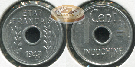 Французский Индокитай. 1 цент. 1943 (Unc)