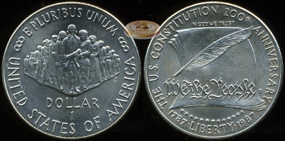 США. 1 доллар. 1987.P (Unc. Серебро)