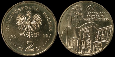 Польша. 2 злотых. 2009 (Unc) 65-летие Варшавского восстания