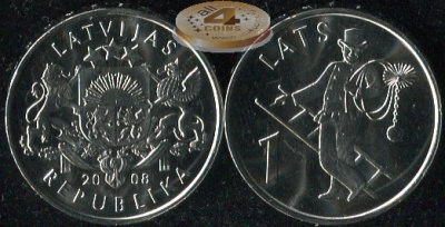 Латвия. 1 лат. 2008 (Unc)