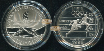 США. 1 доллар. 1995.P (Proof. Серебро)